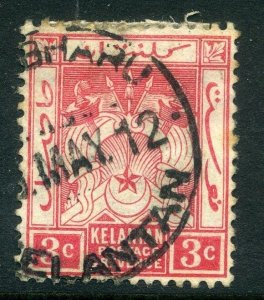 MALAYA  KELANTAN 1911 early issue 3c. fine use fair Postmark