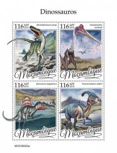 Mozambique - 2019 Dinosaurs on Stamps - 4 Stamp Sheet - MOZ190323a