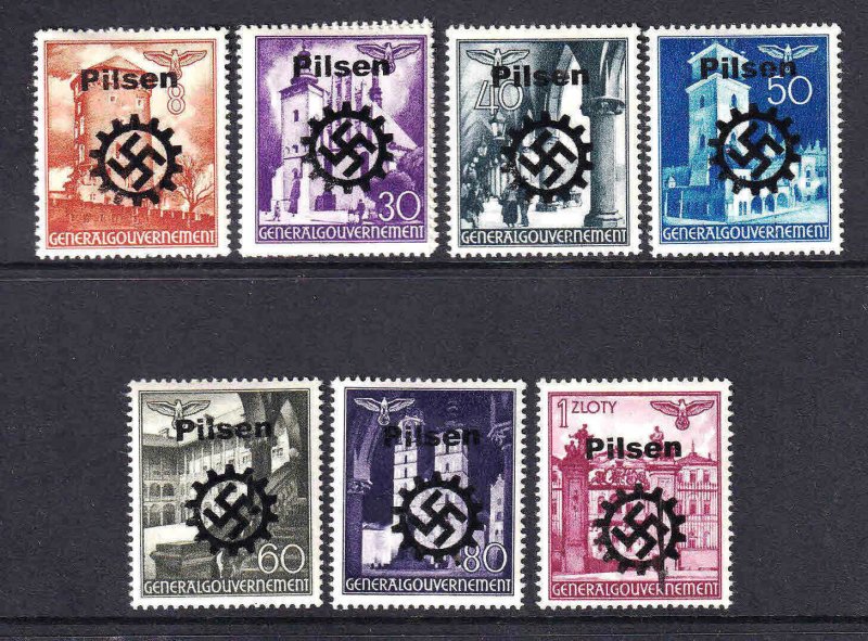 POLAND N56//N71 GERMANY OCC PILSEN OVERPRINTS OG H M/M F/VF TO VF x7