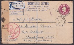 GB 1950 GVI 6½d registered envelope to New Zealand.OFFICIALLY SEALED.......A2730 