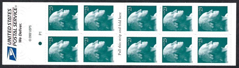 United States #3618c 23¢ George Washington (2002). Pane of 10. MNH