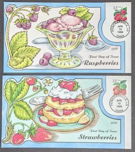 EDW1949SELL : USA 1999 Scott #3294-97 Cplt set Berries Collins Hand Painted FDC