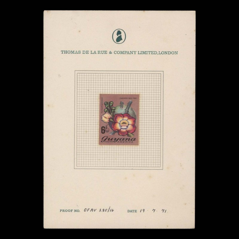 Guyana 1971 (Proof) 6c Cannon-Ball Tree imperf single on presentation card ✔️