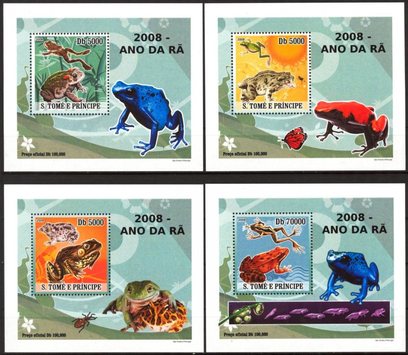 {033} Sao Tome & Principe 2008 Frogs 4 S/S Deluxe MNH**