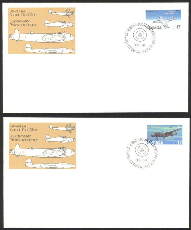 Canada Sc# 873-874 FDC Set/2 (singles) 1980 11.10 Military Aircraft