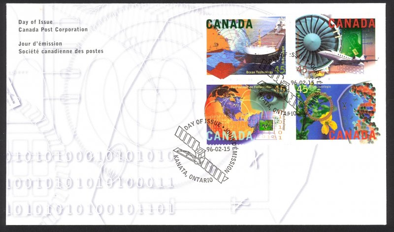 Canada Sc# 1595-1598 FDC combination 1996 02.15 High Technology Industries