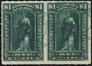 R173 $1.00 Documentary Stamp: Horizontal Pair (1898) Circular Date Stamped
