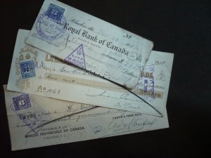 Stamps - Canada - Revenue - Van Dam#FX36,FX64,FX68 - Used on Cheques.