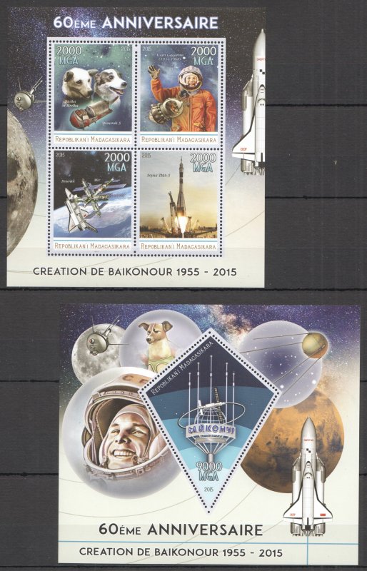 2015 Space Creation Of Baikonur Yuri Gagarin Belka Strelka Kb+Bl Mnh Pe457