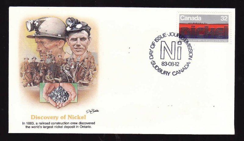 Canada-Sc#996-stamp on Fleetwood FDC-Discovery of Nickel-1983-colourful cachet i