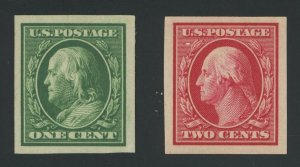 USA 383 384 - Imperf Single Line Wmk Duo - XF Mint never hinged