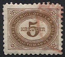 AUSTRIA Postage Due Sc J4  5kr Used VF, Scarce red PRAG, Czech cancel