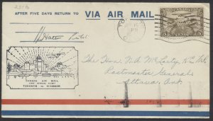 1929 Pilot Signed Flight Cover Toronto to Windsor ONT #2945b Hatton