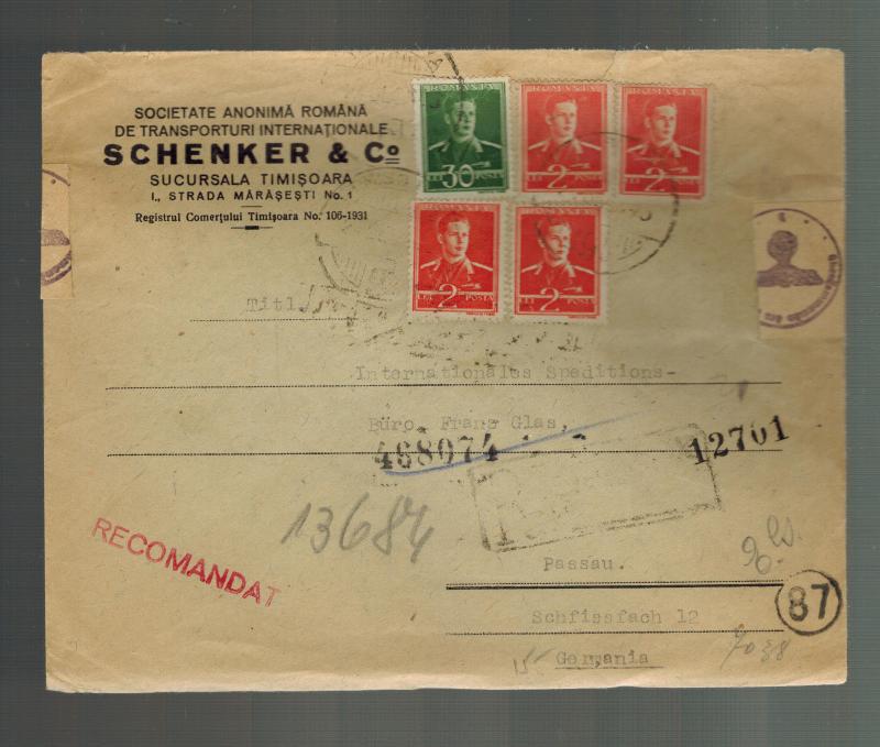 1943 Timisoara Romania Censored Commercial Cover to Passau Germany