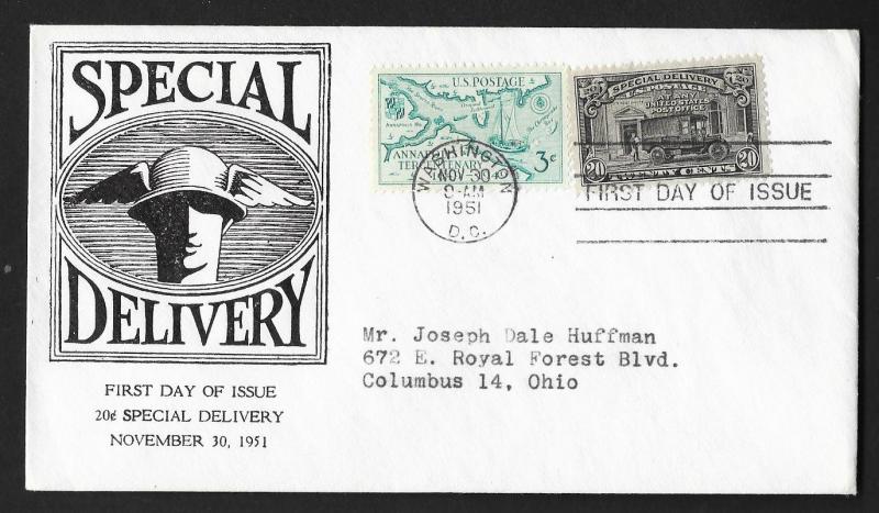 UNITED STATES FDC 20¢ Special Delivery 1951 Anderson