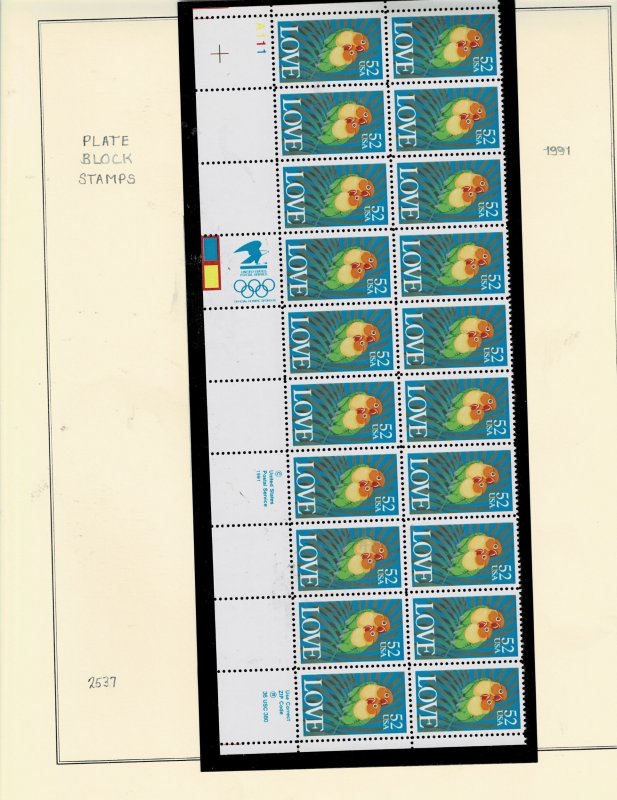 Love 52c US Postage Plate Strip of 20 stamps #2537 VF MNH