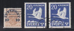 Sweden Sc C1, C8, C8c used 1920 & 1953 Air Post Issues, sound & F-VF