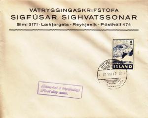 1947, Iceland, FDC, Tape Stain (20518)