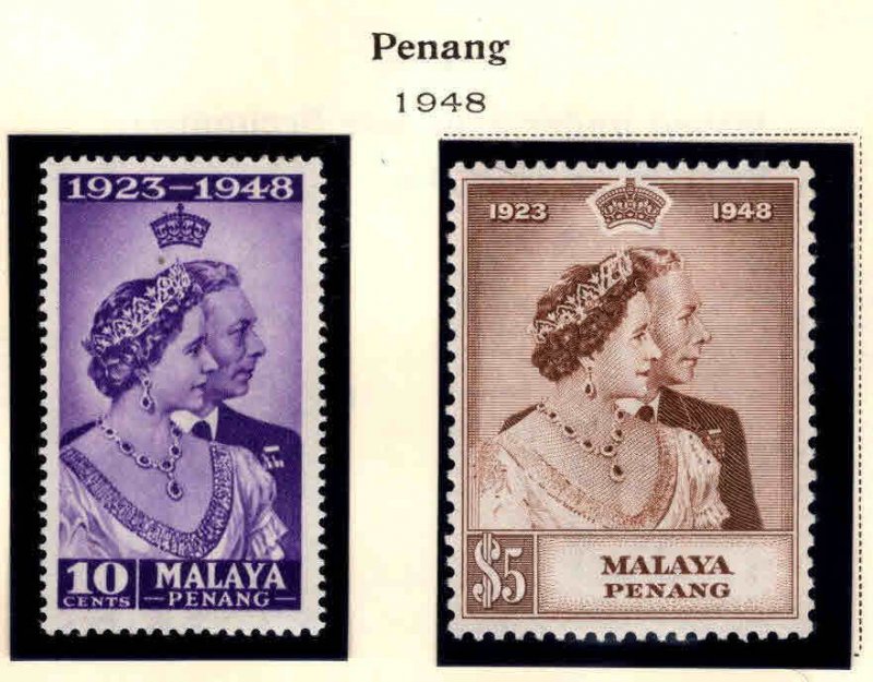 MALAYA Penang Scott 1-2 MH* 1948 Silver Wedding Issue