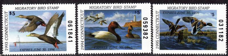 $US Sc#CT1-CT3 M/NH/VF, partial set, Connecticut Duck Stamps, Cv. $38