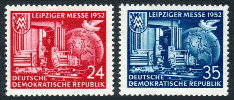 Germany DDR/GDR 108-109, MH. Leipzig Fair. Machine, globe, dove, 1952