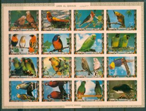 Umm al Qiwain 1972 Mi#1242B-1257B Birds, Parrots & Finches sheetlet IMPERF MLH