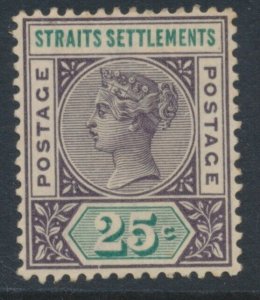 Straits Settlements 1892-99 SG 103c 25 c Dull Purple & Green MH WMK CROWN CA