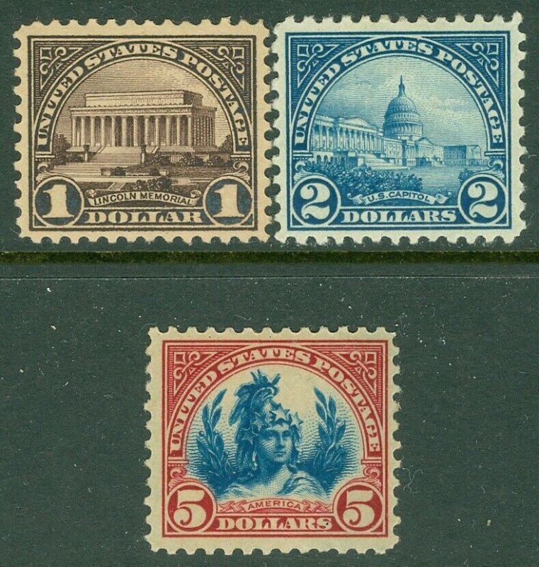 EDW1949SELL : USA 1923 Scott #571-73 Fine-Very Fine, Mint OG LH. Catalog $180.00 