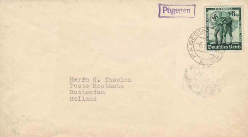 GERMAN OCCUPATION OF LITHUANIA COVER - Pagegiai cancel 1939