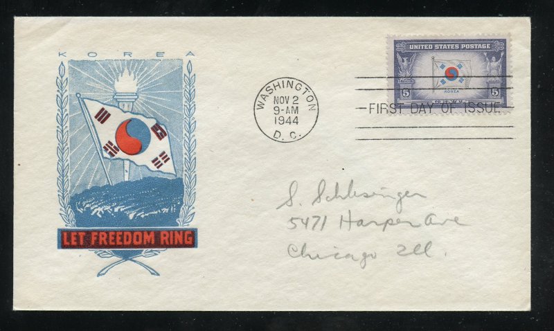 US 921 M=5 Overrun Countries - Korea Harry Ioor cachet FDC ADDR 