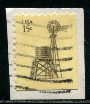 1742 US 15c Windmills issue, used bklt sgl on paper