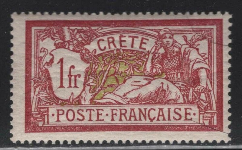 France Office in Crete 1902 1F Claret & Olive Green Merson Sc# 13 NH