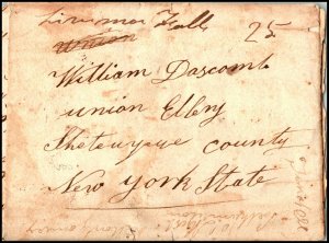 1836 STAMPLESS $.25 PAID COMPLETE LTR LIVERMORE FALLS ME TO NY FREE SHIPPING #53