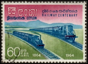 Ceylon 382 - Used - 60c Railway Centenary / Trains (1964) (cv $0.55)