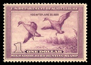 United States, Duck Hunting #RW5 Cat$375, 1938 $1 lighy violet, never hinged