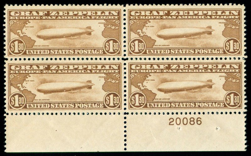 MOMEN: US STAMPS #C14 MINT OG NH PLATE BLOCK OF 4 XF