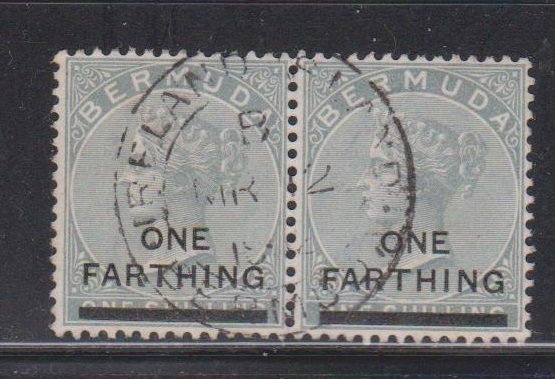 BERMUDA Scott # 26 Used Pair - Queen Victoria With New Value Overprint