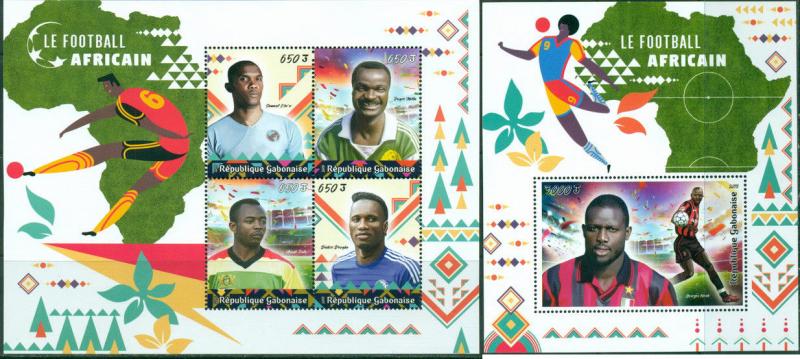 Soccer Football African Players Eto'o Drogba Weah Pele Gabon 2018 MNH stamp set