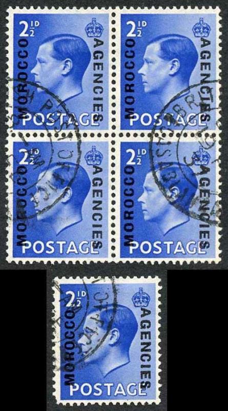 Morocco Agencies SG76a KEVIII 2 1/2d Block of 4 with long surcharge