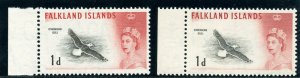 Falkland Islands 1960 QEII 1d in both listed shades superb MNH. SG 194, 194a.