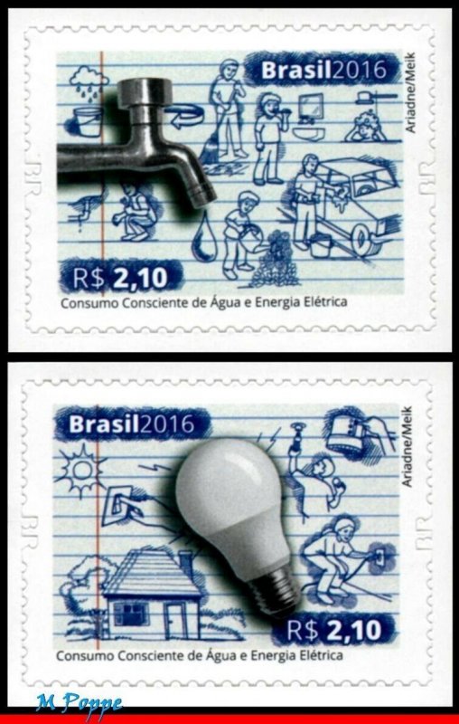 3327-28 BRAZIL 2016 CONSCIOUS CONSUMPTION OF WATER & ELECTRICITY, C-3590-91, MNH