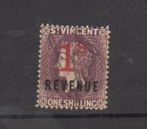 St Vincent QV 1880s 1/- O/P Revenue Fine Used JK9967