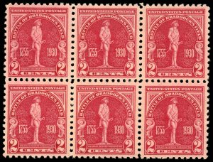 US Sc 688 VF/MNH BLOCK of 6 - 1930 2¢ - Battle of Braddock's Field - se...