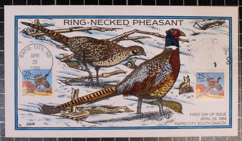 Scott 2283 - 25 Cents - Ring-Necked Pheasant - Collins Hand Painted FDC