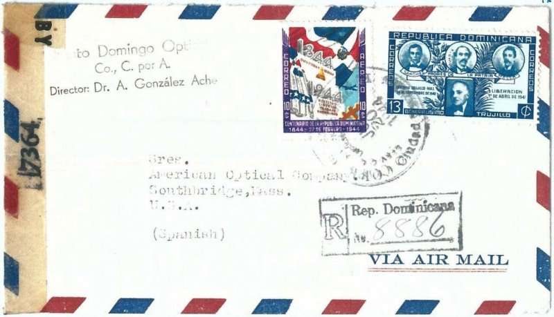 69257 - DOMINICANA - POSTAL HISTORY - REGISTERED COVER to SPAIN 1944 - CENSORED