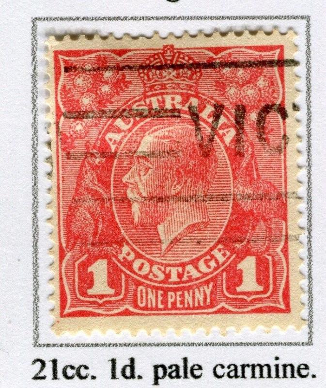 AUSTRALIA;  1914-20 early GV Head issue used 1d. value, Shade