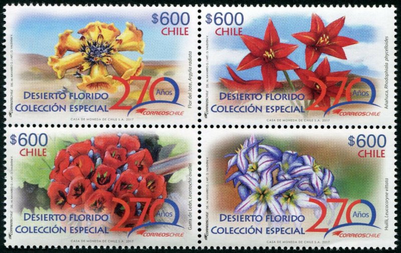 HERRICKSTAMP NEW ISSUES CHILE Sc.# 1654 Desert Flowers Block