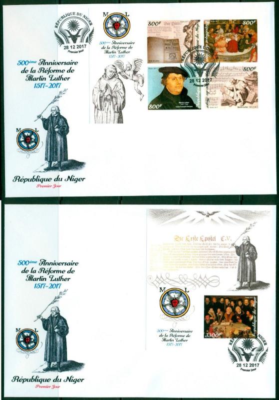 Reformation 500 Martin Luther Protestantism Niger imperforated FDC cover set