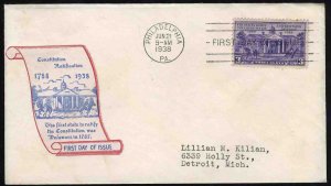 United States First Day Covers #835-8, 1938 3c Constitution Ratification,Sien...