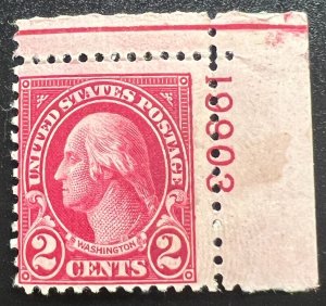 Scott#: 583 - George Washington 2¢ 1924 BEP Plate # single stamp MNHOG - Lot E7